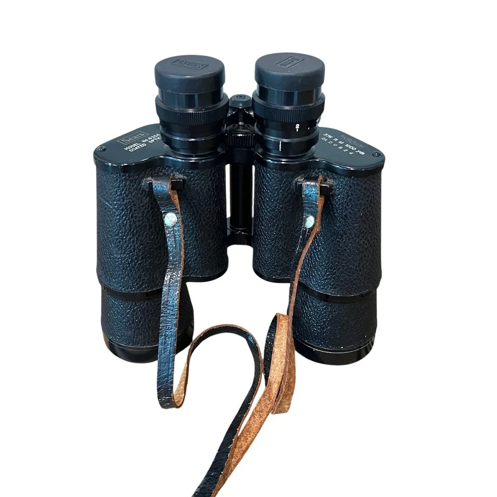 Sears 7x50mm Binoculars Model 6204 Coated Optics Black Vintage with Strap